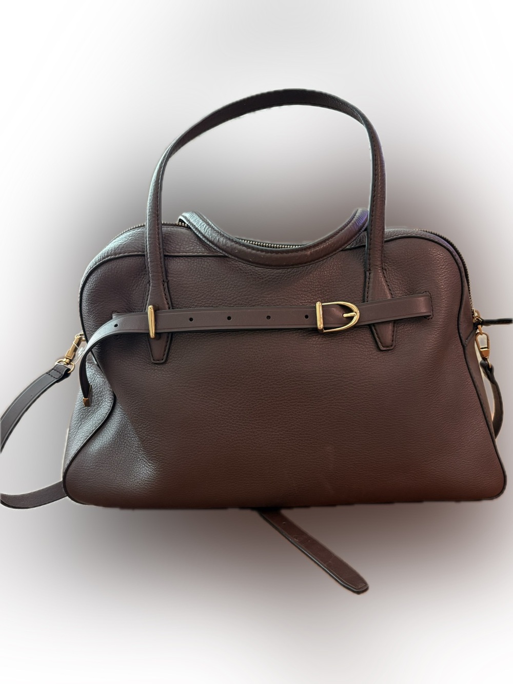 New Madewell Brown Belted Satchel Bag with Gold Hardware